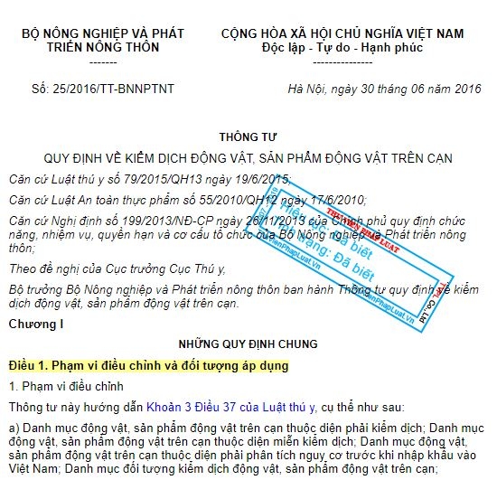 Quy định về kiểm dịch ĐV, SPĐV trên cạn