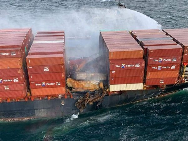 ZIM Kingston on fire off Victoria